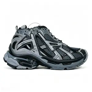 Men & Womens Black Gray Chunky Dad Sneakers, Breathable Mesh & Synthetic Paneled Athletic Shoes, Trendy Platform Streetwear Running Trainers