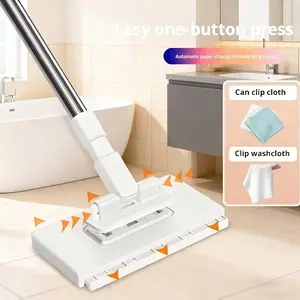 Heavy duty automatic hand wash free mop system, including 4 replacement cloths and one click replacement function - ABS material/wall mounted cleaning machine, suitable for floors, windows, kitchens, bathrooms, compatible with standard cleaning cloths