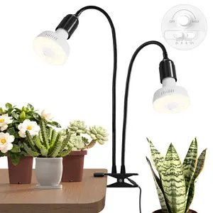 Barrina Orbgrow OG11A2 Clip On Grow Lights for Indoor Plants, Integrated Stepless Dimming & Timing, 4000K 22W(2 x 11W, 200 Watt Equiv), Full Spectrum 2-Gooseneck with E26 Plant Light Bulbs