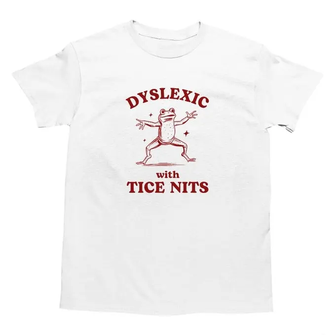 Dyslexic With Tice Nits, Funny Dyslexia Shirt, Frog T Shirt, Dumb Y2k Shirt, Stupid Vintage Shirt, Sarcastic Cartoon Tee