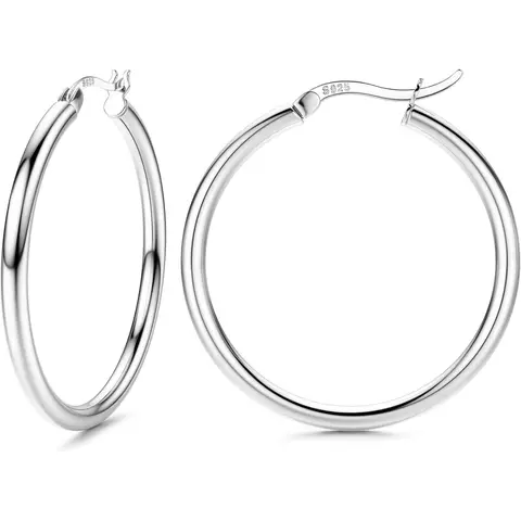 Sterling Silver Hoop Earrings for Women Dainty Lightweight Hoops Hypoallergenic 925 Real Silver Hoop Earrings Small Sleeper Earrings Lightweight Large Earrings Hoops for Women elegant minimalist earrings Earrings Jewelry 13/15/20/25/30/40/50MM