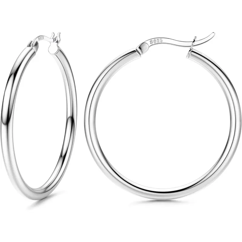 Sterling Silver Hoop Earrings for Women Dainty Lightweight Hoops Hypoallergenic 925 Real Silver Hoop Earrings Small Sleeper Earrings Lightweight Large Earrings Hoops for Women elegant minimalist earrings Earrings Jewelry 13/15/20/25/30/40/50MM