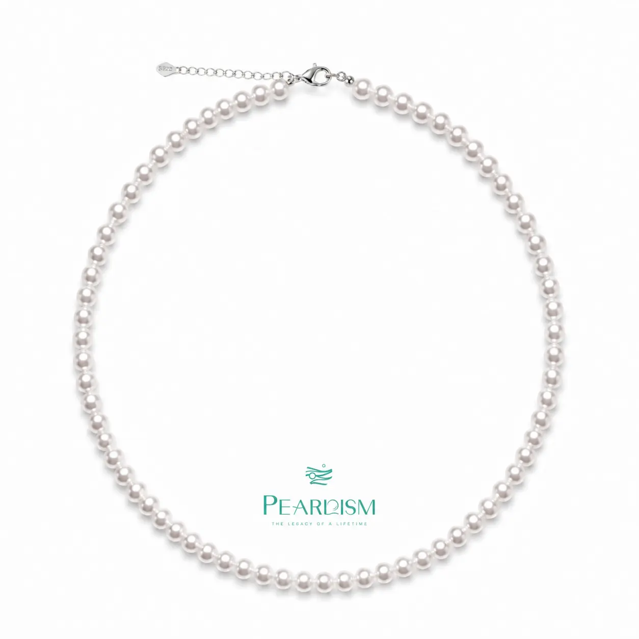 PEARLISM Freshwater AK Mirror Luster White Full string Necklace S925 clasp 6-7MM-- CFAN0004
