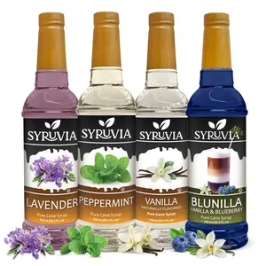 Syruvia Unique Flavor Collection – Lavender, Peppermint, Vanilla & Blunilla Syrup – Great for Coffee, Cocktails, Mocktails, Desserts & More – 25.4 Fl oz Bottles (4 Pack)