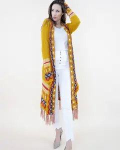 Original USA Women's Tribal Boho Fringe Long Knit Cardigan, Casual Comfort Style