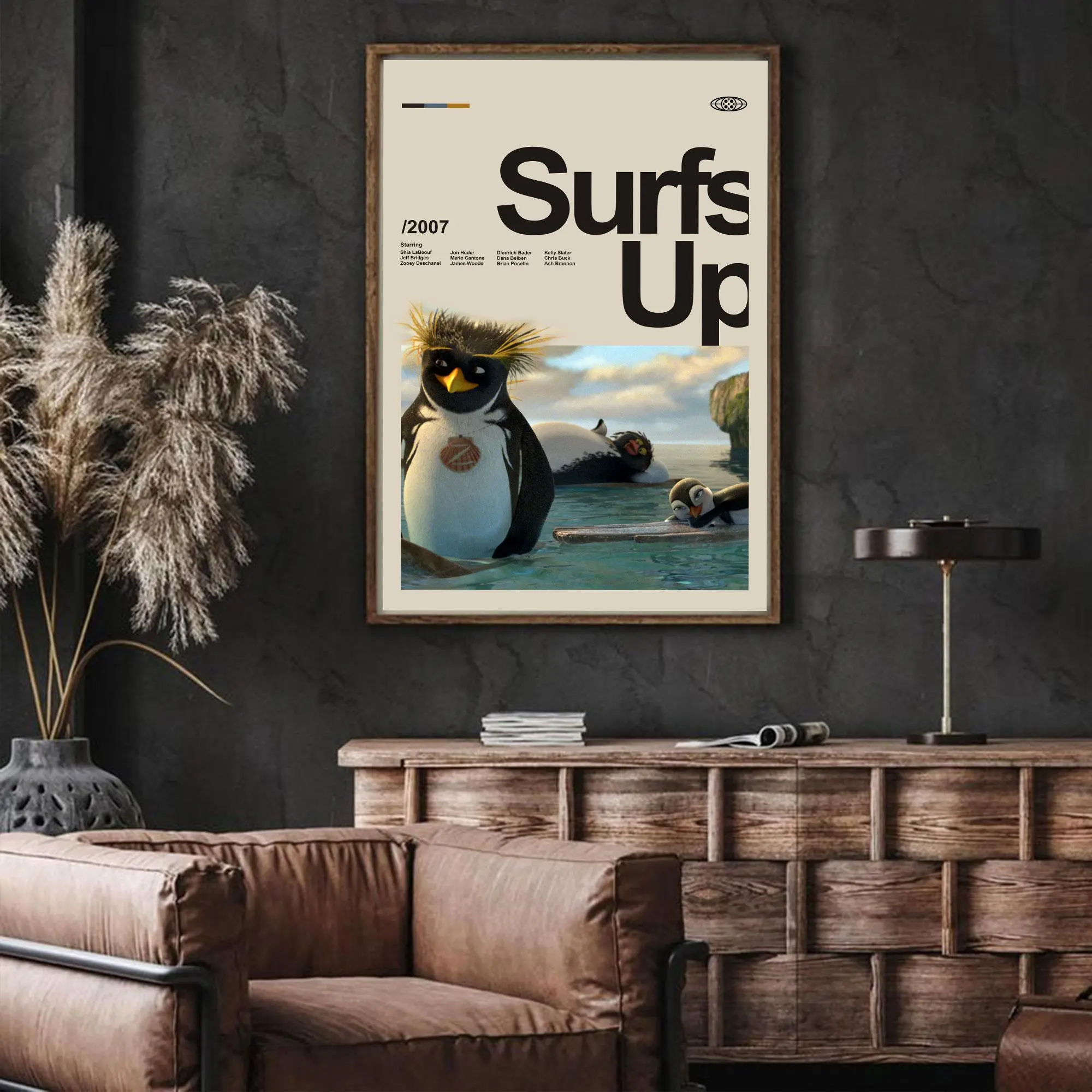 Surfs Up Penguin Canvas Poster, Ocean Cartoon Movie Style Wall Art, Funny Beach Animal Print, Unframed Canvas Poster for Bedroom Dorm Decor