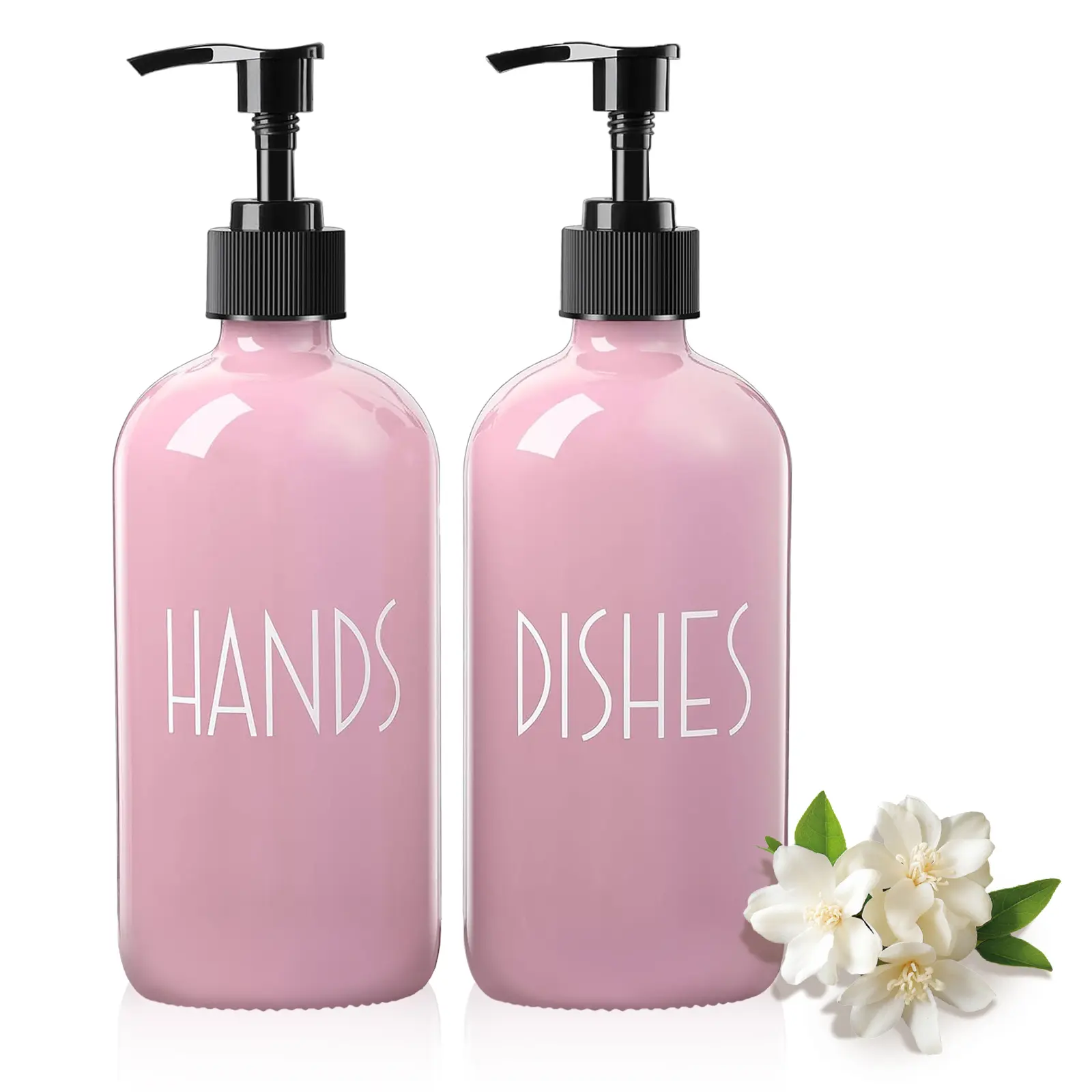 Glass Soap Dispenser Set 2 Pack,16 Oz Dish Soap Dispenser for Kitchen Sink,Pink Kitchen Accessories and Kitchen Decor,Pink Decorations and Kitchen Utensils for Kitchen