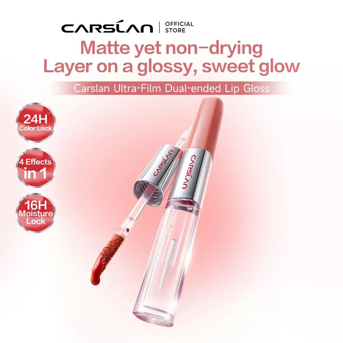 CARSLAN Dual-Ended Coating Luqid Lipstick Longlasting Waterproof Tranferproof Watery Shimmer Lipgloss High Pigment coverage 5D Essence Moisturizing Lightweight Lip Glow Glowy Lip Tint