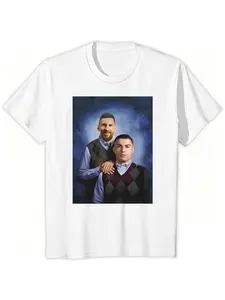 Messi Ronaldo Fun Photo Short Sleeve Tee, Casual Fitted Fan T-Shirt, Soft Fabric, Perfect for Match Day, Unisex Design