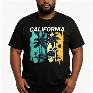 California Retro Palm Tree Beach Sunset Men’s Casual T‑Shirt Summer Vacation Graphic Tee
