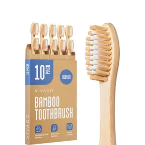Bamboo Toothbrushes Medium Bristles 10 Pack - BPA Free Medium Bristles Toothbrushes for Adults - Eco-Friendly, Natural Wooden Toothbrush
