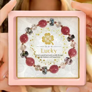 Strawberry Crystal Beaded Bracelet with Gift Box & Card & Ferrule, 1 Set Fashionable Jewelry for Women & Girls, Trendy All-match & Exquisite Jewelry for Birthday Gift