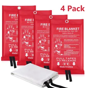 Emergency Fire Blanket for Home and Kitchen, 4 Pack 40"x40" Flame Suppression Fiberglass Fire Blankets for Camping Car Office Warehouse