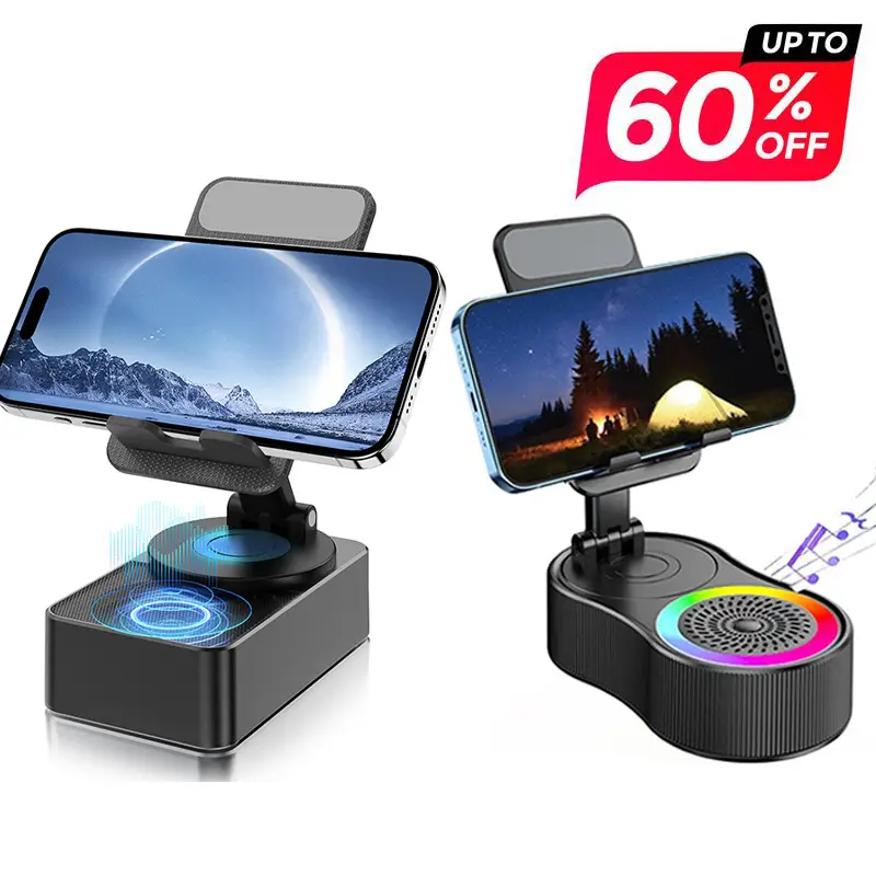 4 IN 1 Wireless Cellphone Bluetooth Speaker Holder Universal Foldable Portable, Bluetooth 5.0 FM HD Bassup Answer Calls, Emergency Power Bank, 360° Ro