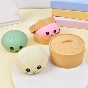 4pcs Expression Stress Balls, Dumpling Shape with Steamer Basket, Desktop Decor, Office Pressure Relief Toy, Random Color Gift