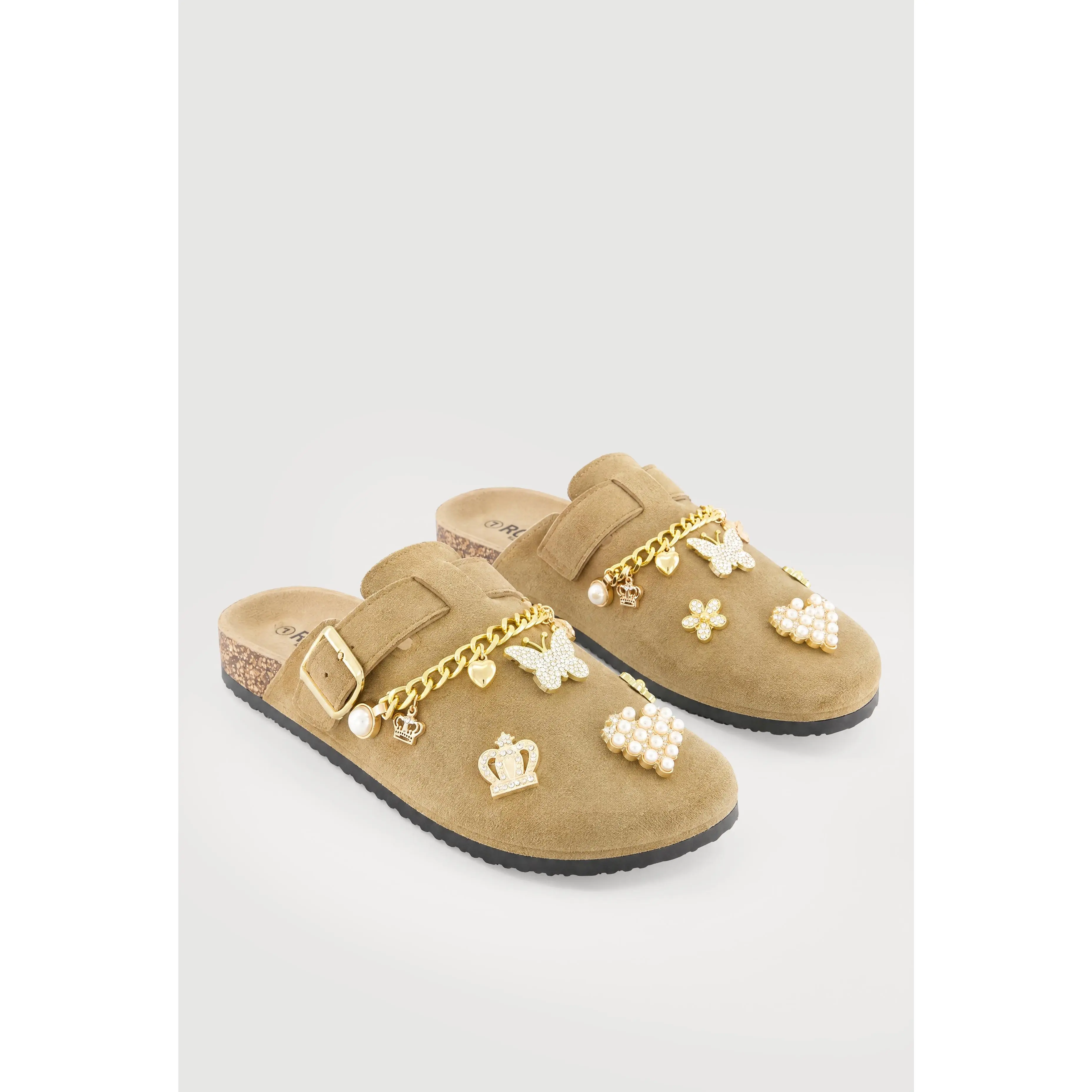 Rhinestone Charm Detail Cork Footbed Clogs