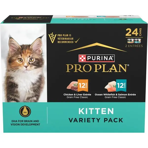 Grain Free Chicken and Liver and Ocean Whitefish and Salmon 24 ct Kitten Wet Food Variety Pack - (24) 3 oz. Cans