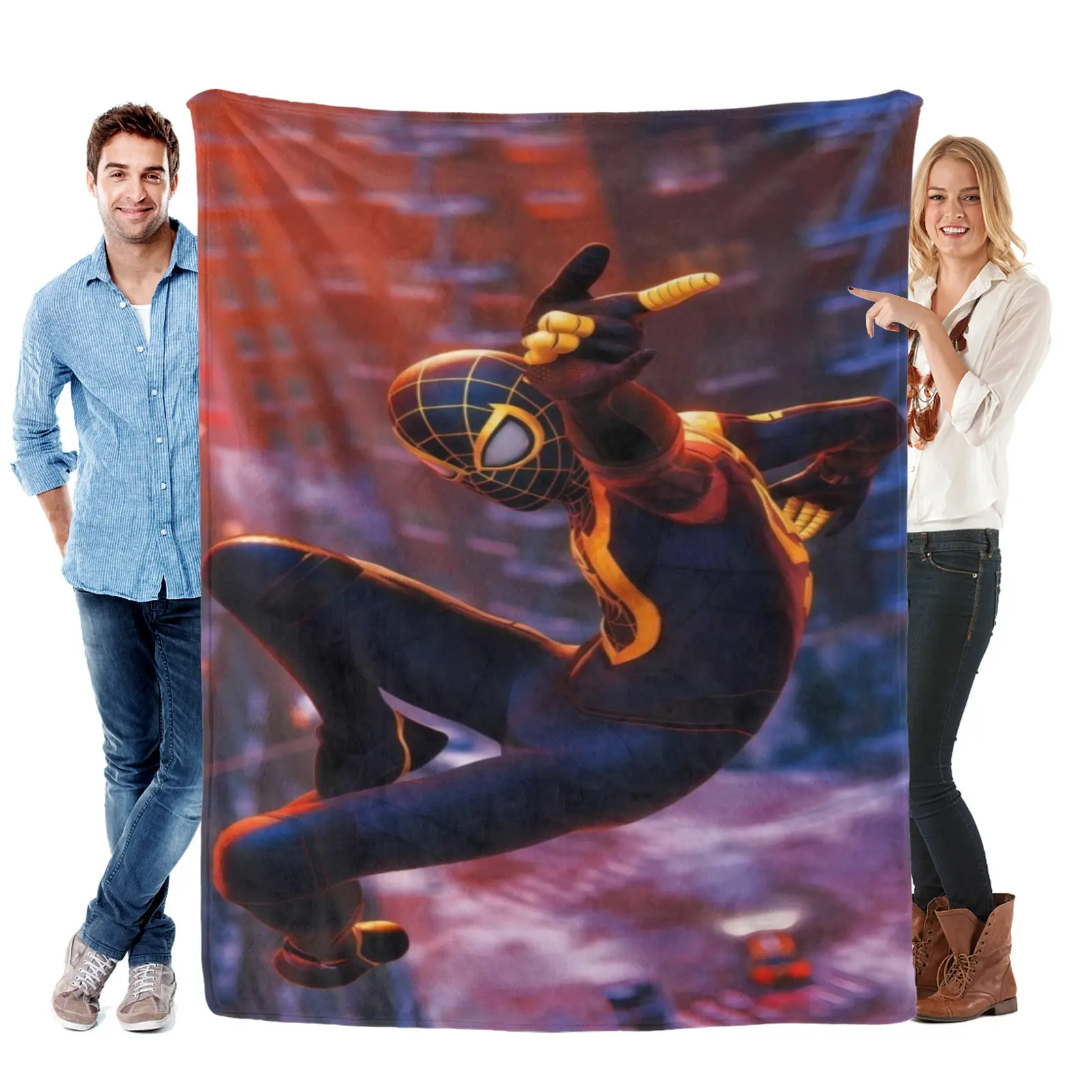 arvel Miles Morales Spider-Man Flannel Throw Blanket, Into The Spider-Verse Print Soft Lightweight Cover, Cozy Decor For Bed Couch, Ideal Gift For Teen Marvel Fans