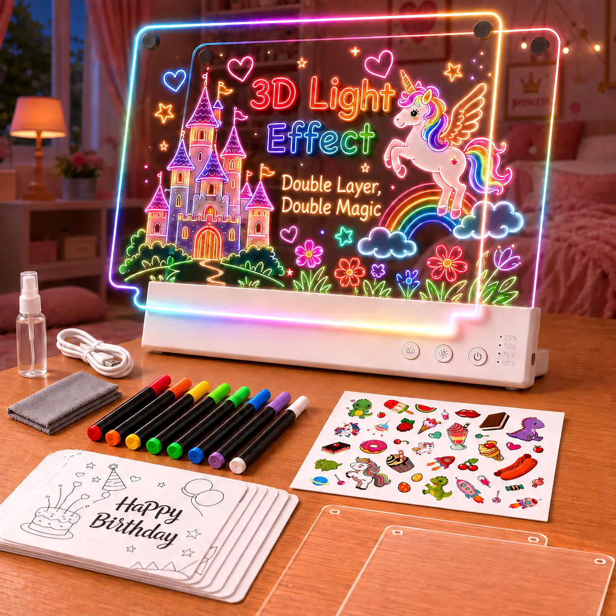 Glowdle Dual-Layer Rechargeable LED Drawing Board for Kids, 16" Glow Doodle LED Note Board with Color Lights, Acrylic Dry Erase Light Up Drawing Pad, Drawing Tablet Gifts for Easter Birthday Christmas Gift Ideas