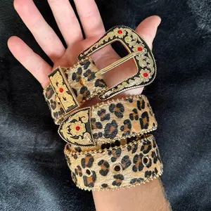 Studded Leopard Print Belt With Gems
