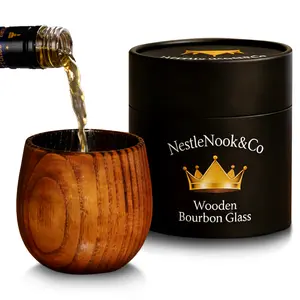 NestleNook&Co Wooden Bourbon Glass – Handcrafted Charred Wood, Insulated Whiskey Cup, Vintage Style Gift for Men Classic Drinkware Wooden   Handcrafted   Insulated   Gift for Men refrigerator accessory great present Set of Rocks Glasses with Molds christm