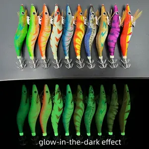 10pcs Mixed Color Fishing Wood Shrimp Lures Night Glow Casting Bait 8cm/10cm/12cm, Wooden Shrimp Clips & 3D Eyes for Squid Octopus
