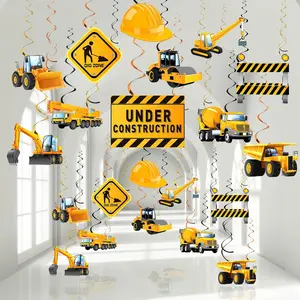 P-PSD06   30 Pieces Construction Birthday Party Supplies Construction Decoration Zone Party Hanging Swirl Traffic Zone Theme Streamers, Kids Boy Truck Foil Swirls Decorations(Cute) Gifts Photo