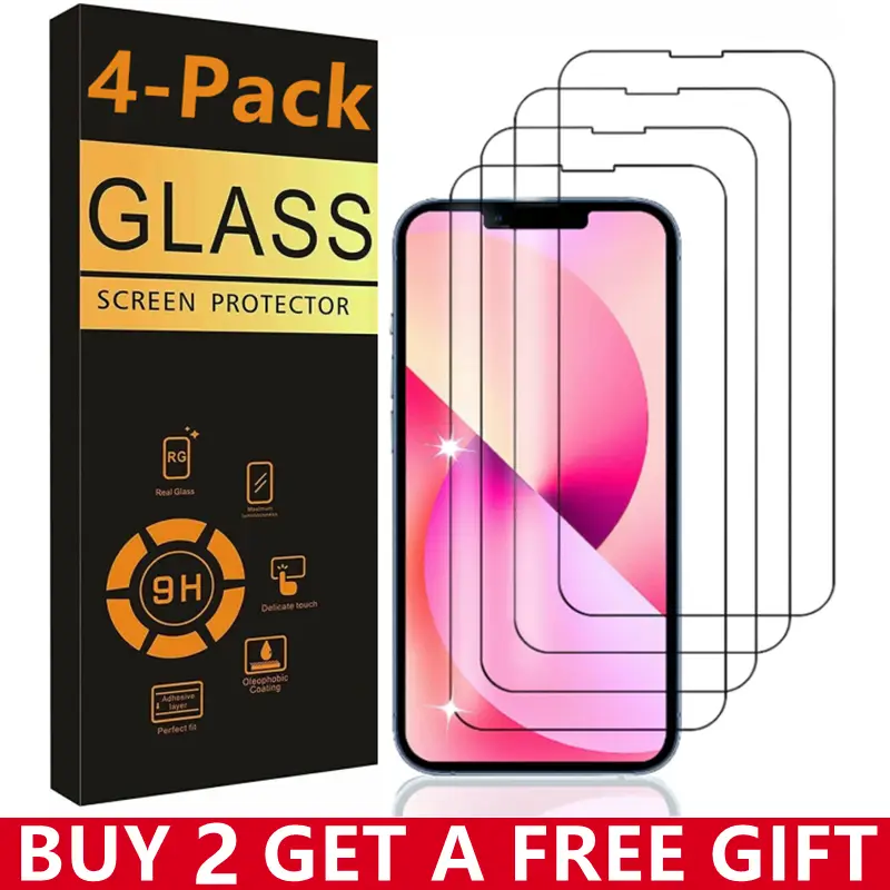 4 Pcs Tempered Glass Screen Protector for iPhone 17 Pro Max Plus 16 15 14 13 12 11 XR XS MAX 8 7 6, 9H HD Tempered Glass Film, Anti-Scratch