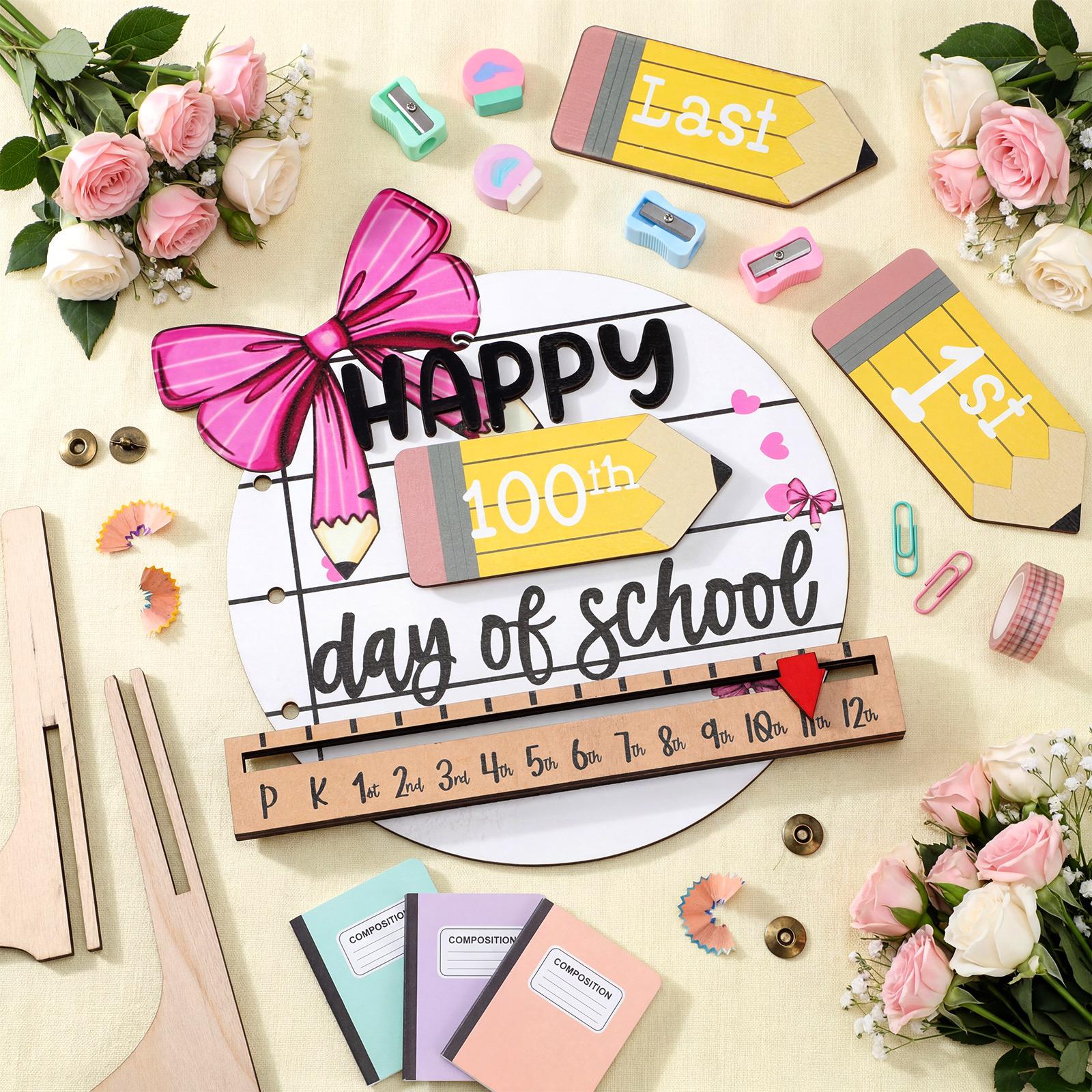 First & Last Day of School Sign Reusable Dry Erase 8" - Back to School Board Gifts Wooden Pencil Style, Cute Pencil Bow Notebook Design for Pre-K Kindergarten Photo Props First Day Last Day Traditions Teachers Parents Essentials Class of 2026