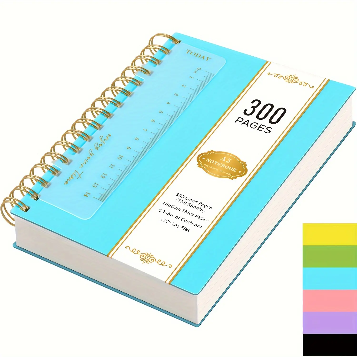 Spiral Notebook Journal, A5 5.7"x8.4" Office & School Supplies, 300-Page 100GSM Bleed-Proof Lined Paper, Waterproof PVC Cover, Minimalist Fantasy Design, Personalized, with Ruler, for Work & School