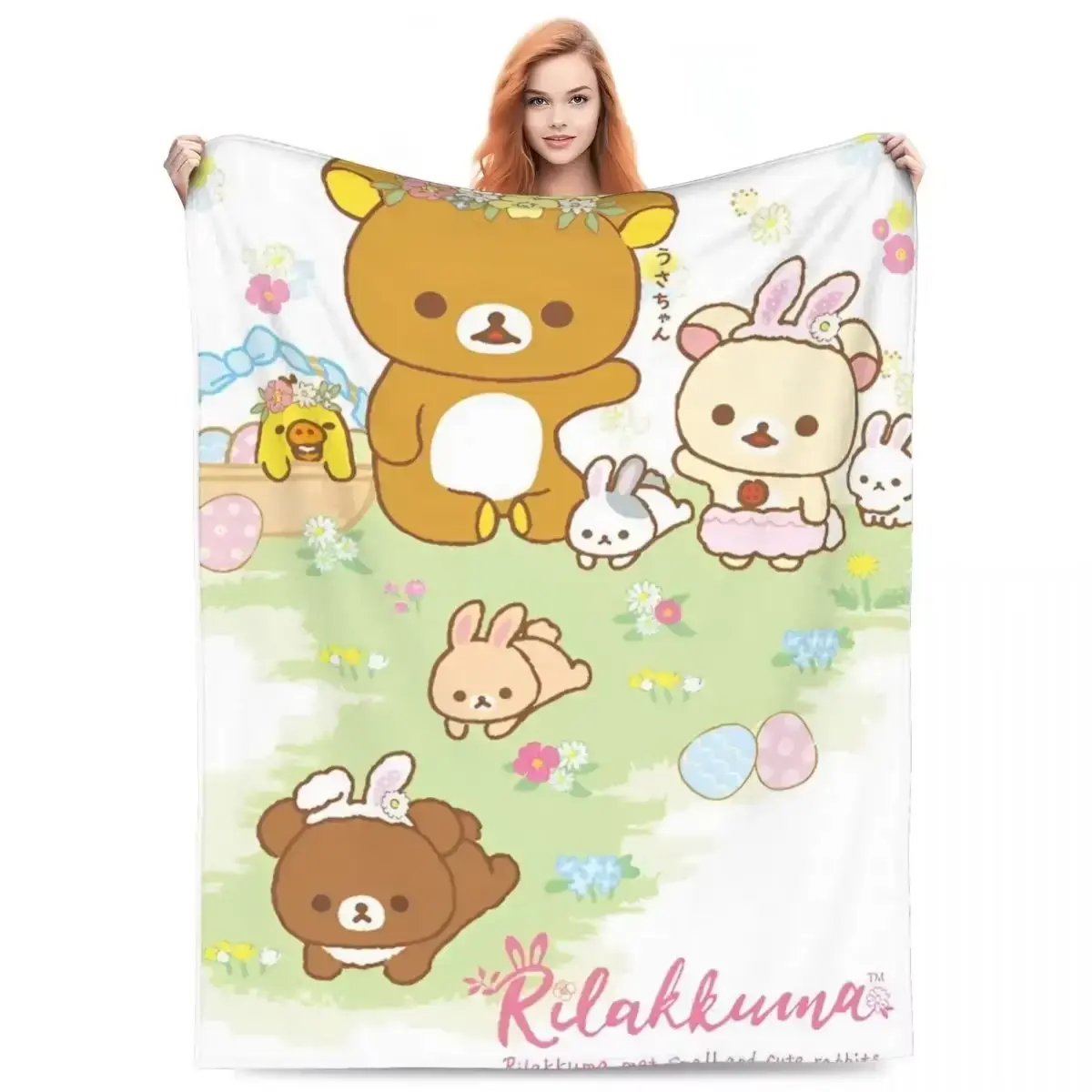 Rilakkuma Vibrant Print Flannel Throw Blanket Comfortable Light Blanket for Indoor Outdoor Use