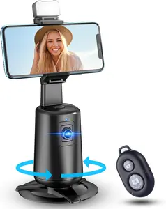 NOVATECX 360° Rotating Smart Selfie Tripod for Smartphone - No App, Rechargeable Auto Face Tracking Stand with Remote & Gesture Control, Black (for Live Recording, TikTok Photo/Video)