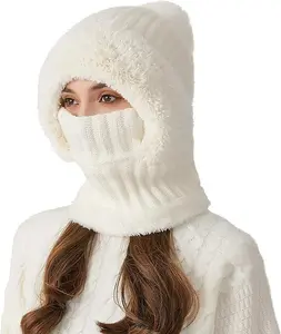 Winter 3-in-1 Fleece Lined Balaclava Set Windproof Thermal Hooded Neck Warmer with Ear Flaps for Skiing Cycling & Motorcycling Machine Washable Stretch Material