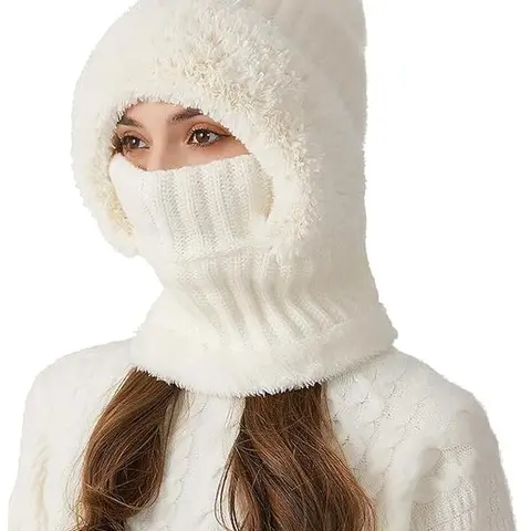 Winter 3-in-1 Fleece Lined Balaclava Set Windproof Thermal Hooded Neck Warmer with Ear Flaps for Skiing Cycling & Motorcycling Machine Washable Stretch Material