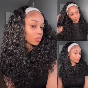 UNice Zero Stress Upgrade Water Wave Headband Wig Human Hair with Drawstring Glueless No Slipping Secure All Day Wigs for Beginners Friendly
