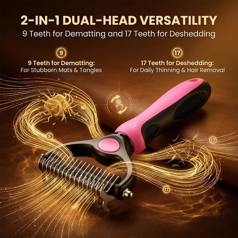 Pet Grooming Brush-Double Sided Hurtless Shedding and Dematting Undercoat Rake Comb for Dogs and Cats, No More Nasty Shedding or Flying Hair Pet Grooming Brush-Double Sided Hurtless Shedding and Dematting Undercoat Rake Comb for Dogs and Cats, No More Nasty Shedding or Flying Hair