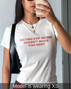 Hating Pop Music Y2K Baby Tee 90s Aesthetic Fitted Crop Top Statement Shirt