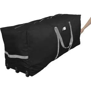 Rolling Christmas Tree Storage Bag, Fits Up to 9 Ft Tall Disassembled Trees, 28" H X 16.5" W X 60" L, 600D Oxford Extra Large Heavy Duty Xmas Container with Wheels & Handles (Black)
