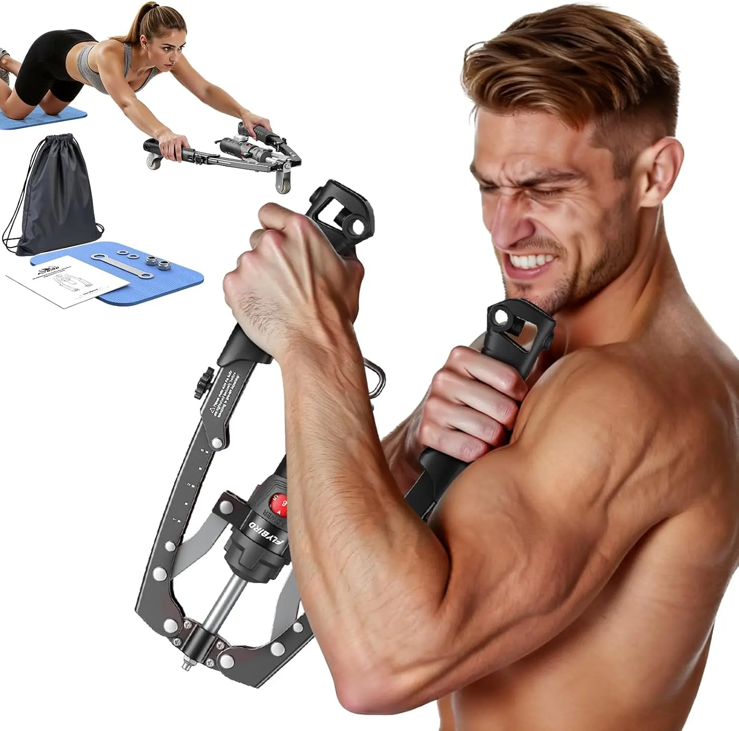 FED FITNESS Series CT1 Hydraulic Chest Trainer - Functional Exercise Equipment for Chest Workouts & Core Twisting, 22-440 lbs Adjustable 3-in-1 Arm Exerciser with Ab Roller Wheel, Backpack & Pad