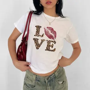Love Leopard Baby Tee, Animal Print Baby Tee, Womens Graphic Baby Tee, Y2K Clothing Women's