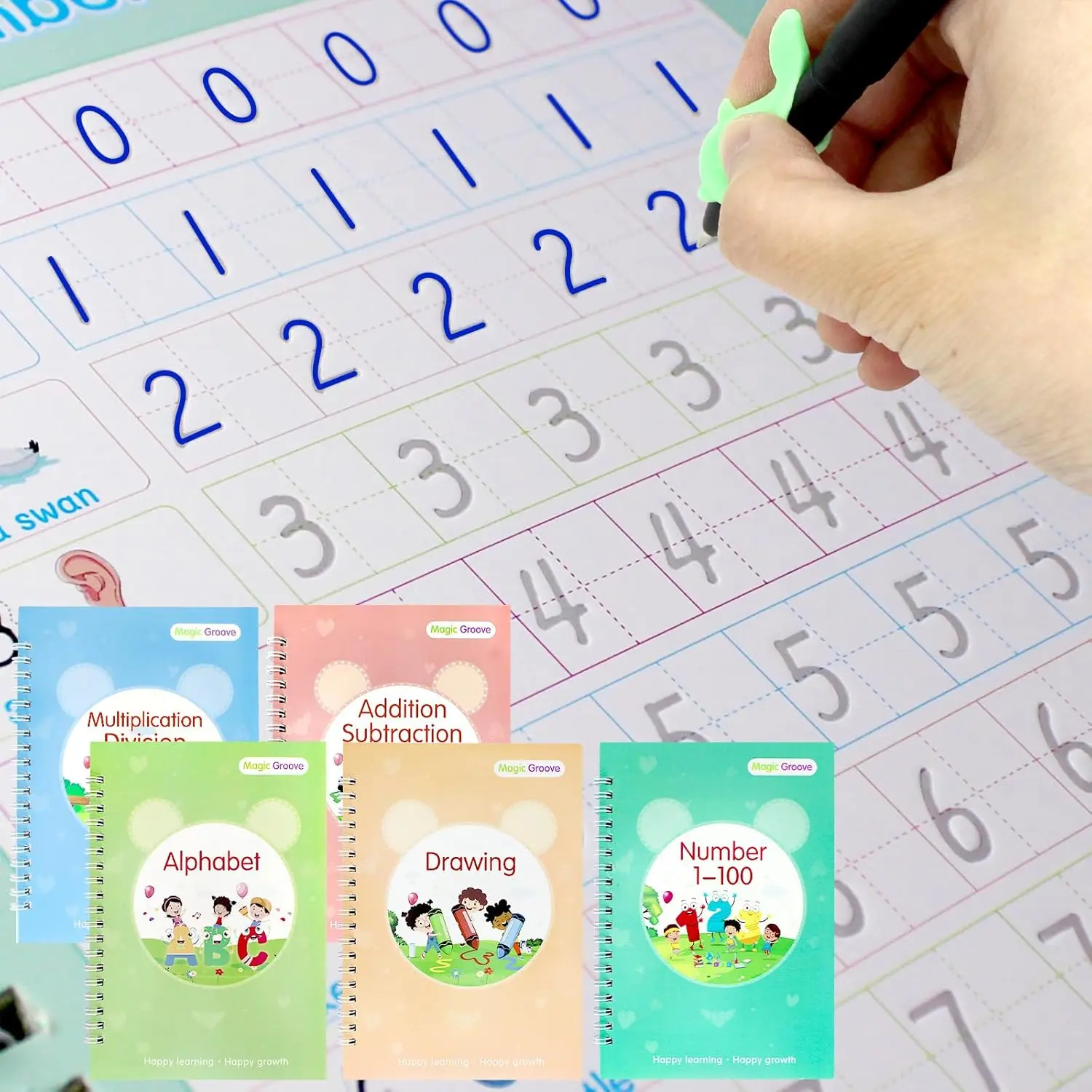 5 PCS Grooved Writing Books for Kids Children Reusable Magic Practice Copy Book Writing Workbook Magic Ink Copy Books for Preschool Tracing Letter Book Grooved Writing Book Visual Learning Tools Home Classroom Decorations Student Essentials