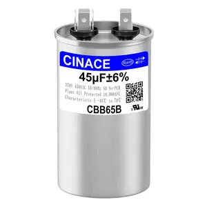 CINACE 45uF 45MFD ±6% CBB65 Dual Run Circular and Start Capacitor For Air Conditioner, AC Motor Run, Fan Start, Condenser Straight Cool, Heat Pump, Condenser Unit, HVAC, Ice Maker 370/450VAC 50/60Hz Size 100*50mm