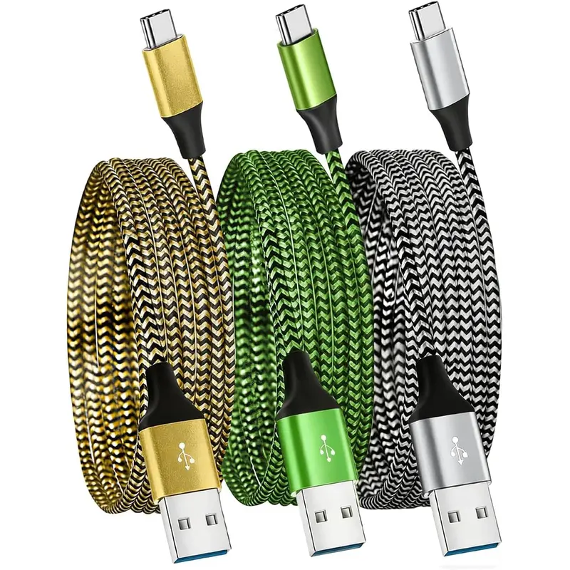 MFi Certified 3-Pack iPhone Charger Cables - USB A to Lightning & USB C, Nylon Braided 2.4A Fast Charging Cords, Reinforced Durable for iPhone 14 Plus/Pro Max/13-6/SE, iPad, Smartphone, Handheld, Cellphone & Electronic Devices