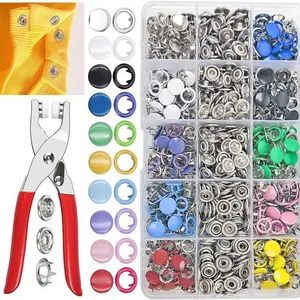 1Set Mixed Color Metal Snap Fasteners with Pliers Tool Set, 200 Sets of Stainless Steel Snaps for Leather, Belts, Shoes, Crafts - Durable and Easy Installation