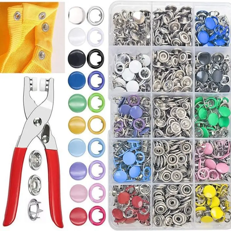 1Set Mixed Color Metal Snap Fasteners with Pliers Tool Set, 200 Sets of Stainless Steel Snaps for Leather, Belts, Shoes, Crafts - Durable and Easy Installation