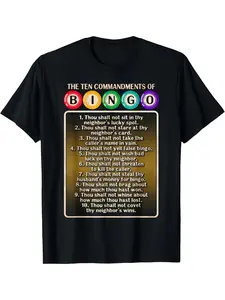 10 Commandments Of Bingo - Bingo Player T-Shirt, Soft Casual Tee with Melody Pattern Print for Men & Women, All-Season Comfort for Outdoor & Casual Attire