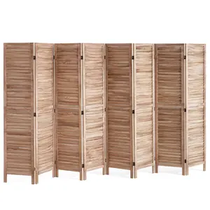 Wood Room Divider, 8-Panel Wood Folding Privacy Screen, 66.9 Inches Tall Indoor Louvered Partition, Portable Decoration Screen For Room Separation In Home, Office, Restaurant And Bedroom, Easy Assembly