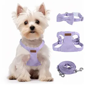 Dog Harness and Leash Set, XXS No Pull Adjustable Puppy Harness with Multifunction Purple Dog Leash and Collar, Soft No Choke Escape Proof Pet Harness Vest for Small Dogs and Cats (Purple, XXS)