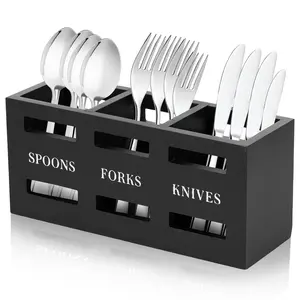 Letter Pattern Cutlery Holder, 1 Count 3-grid Cutlery Storage Box, Large Capacity Cutlery Organizer, Multifunctional Kitchen Tableware Holder for Forks Spoons Knives