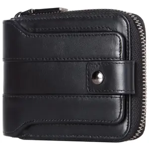 1pc Zipper Wallet For Men, Top Layer Cowhide Zipper Purse, RFID Blocking Bifold ID Window, Zipper Wallet With Coin Pocket